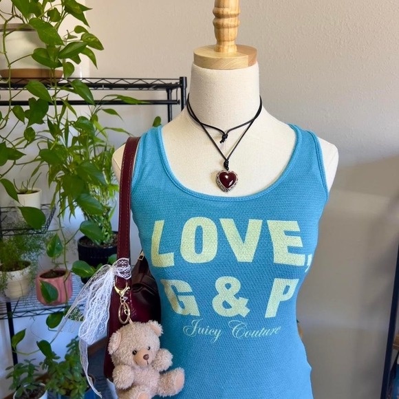 Vintage Y2K Juicy Couture Blue "Love G&P" Tank Top Womens Small 2000s MUSA RARE - Picture 2 of 7